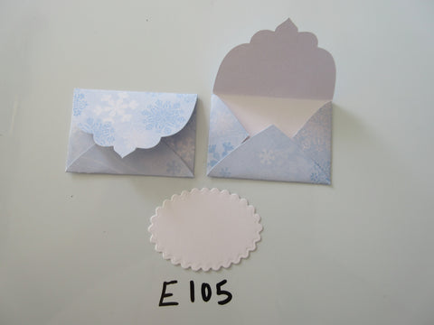 Set of 2 E105 Pale Blue with Snowflakes Handmade Envelope Gift Tags