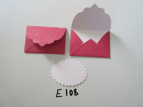 Set of 2 E108 Red with Snowflakes Handmade Envelope Gift Tags