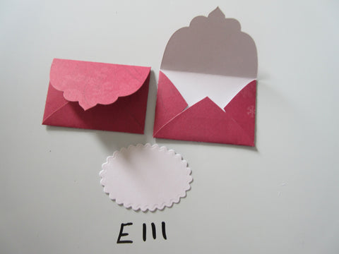 Set of 2 E111 Red with Scrolls and Snowflakes Handmade Envelope Gift Tags