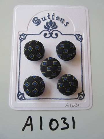 A1031 - Lot of 5 Handmade Dark Blue Fabric Covered Buttons
