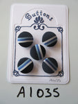 A1035 - Lot of 5 Handmade Blue Stripe Fabric Buttons