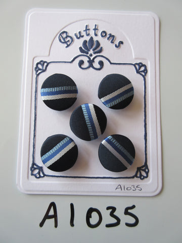 A1035 - Lot of 5 Handmade Blue Stripe Fabric Buttons