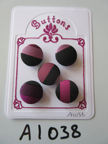 A1038 - Lot of 5 Handmade Pink & Black Fabric Buttons