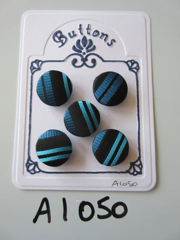 A1050 - Lot of 5 Handmade Black with Blue Stripe Fabric Buttons
