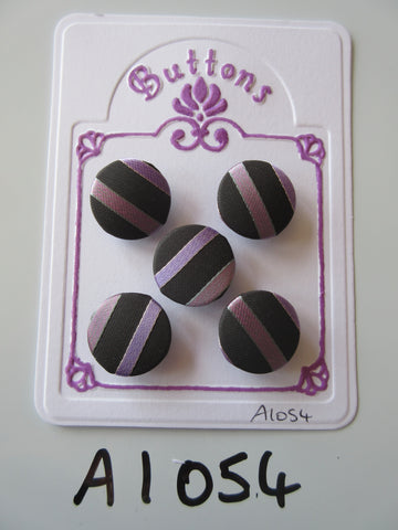 A1054 - Lot of 5 Handmade Black & Lilac Stripe Fabric Buttons