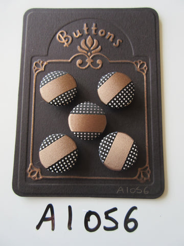 A1056 - Lot of 5 Handmade Black & Light Brown Fabric Buttons