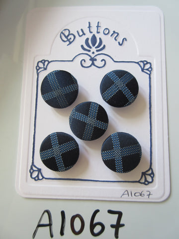A1067 - Lot of 5 Handmade Dark Blue Fabric Buttons