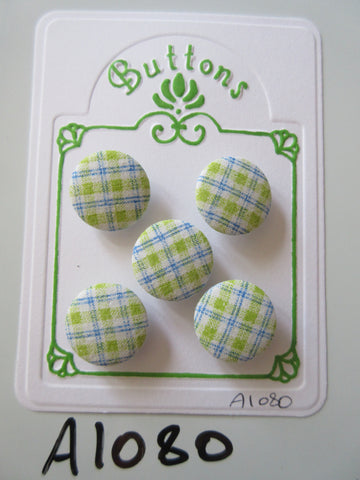 A1080 - Lot of 5 Handmade Lime Check Fabric Buttons