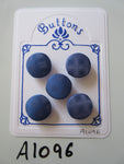 A1096 - Lot of 5 Handmade Shiny Blue Fabric Covered Buttons