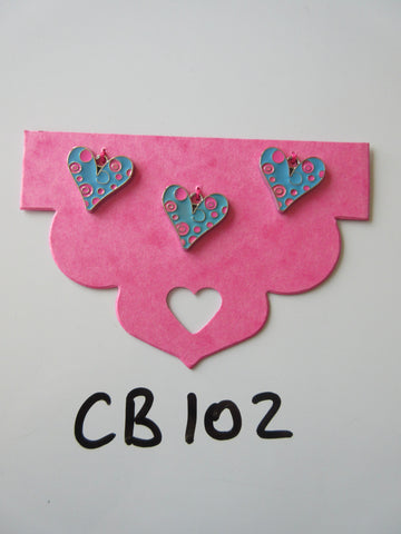 CB102 Lot of 3 Blue & Pink Heart Charm Beads
