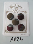 A1124 - Lot of 5 Handmade Brown, Red & Grey Stripe Fabric Covered Buttons
