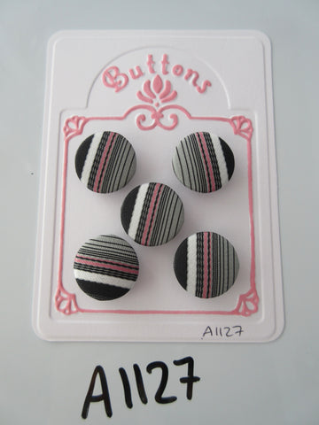 A1127 - Lot of 5 Handmade Pink & Grey Stripe Fabric Covered Buttons
