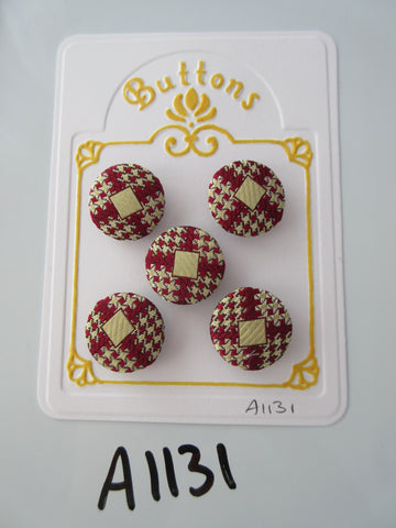 A1131 - Lot of 5 Handmade Yellow & Red Houndstooth Fabric Covered Buttons