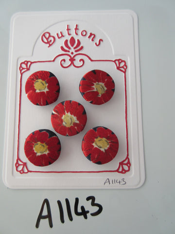 A1143 - Lot of 5 Handmade Red Flower Fabric Covered Buttons