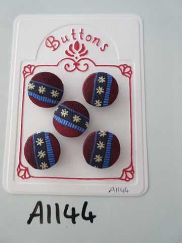 A1144 - Lot of 5 Handmade Red with Blue Stripe Fabric Covered Buttons