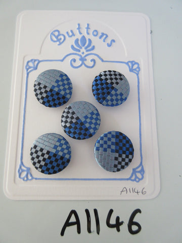 A1146 - Lot of 5 Handmade Blue Shades Squares Fabric Covered Buttons