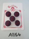A1154 - Lot of 5 Handmade Dark Purple w/ Red & Blue Cross Fabric Covered Buttons