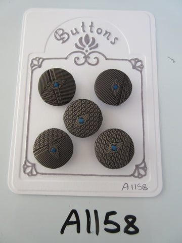 A1158 - Lot of 5 Handmade Grey with Blue Diamond Fabric Covered Buttons