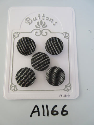 A1166 - Lot of 5 Handmade Black with Silver Colour Dashes Fabric Covered Buttons