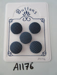 A1176 - Lot of 5 Handmade Shades of Blue Squares Fabric Covered Buttons