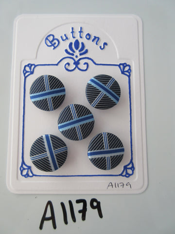 A1179 - Lot of 5 Handmade Blue Cross Fabric Covered Buttons