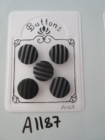 A1187 - Lot of 5 Handmade Black with Grey Stripe Fabric Covered Buttons