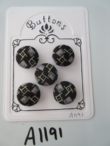 A1191 - Lot of 5 Handmade Black with Grey Square Fabric Covered Buttons
