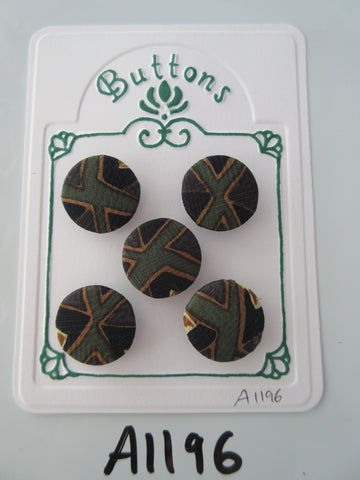 A1196 - Lot of 5 Handmade Navy with Green Cross Fabric Covered Buttons