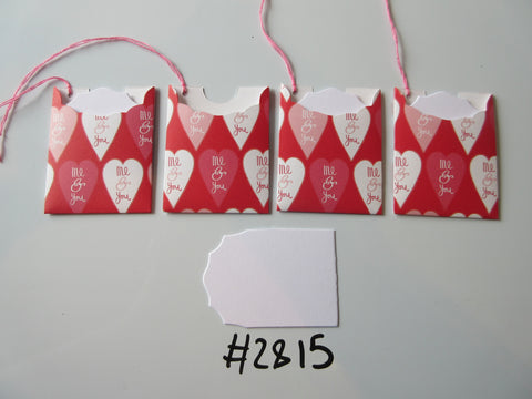 Set of 4 No.2815 Red with Hearts and Script Unique Handmade Gift Tags