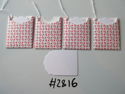 Set of 4 No.2816 White with Pink Xs and Os Unique Handmade Gift Tags