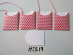 Set of 4 No.2819 Pink and White ZigZag Pattern Unique Handmade Gift Tags