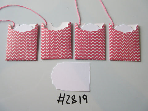 Set of 4 No.2819 Pink and White ZigZag Pattern Unique Handmade Gift Tags