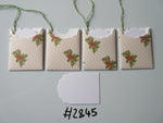 Set of 4 No.2845 Beige with Holly and Berries Unique Handmade Gift Tags