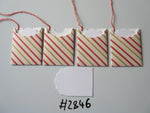 Set of 4 No.2846 Cream with Green and Red Diagonals Unique Handmade Gift Tags