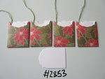 Set of 4 No.2853 Green with Poinsettia Unique Handmade Gift Tags