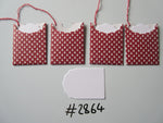 Set of 4 No.2864 Dark Red with Christmas Trees Unique Handmade Gift Tags