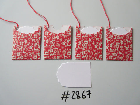 Set of 4 No.2867 Red with Christmas Motifs Unique Handmade Gift Tags
