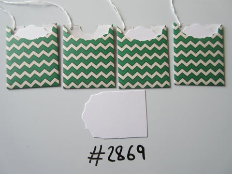 Set of 4 No.2869 Green and White ZigZag Pattern Unique Handmade Gift Tags