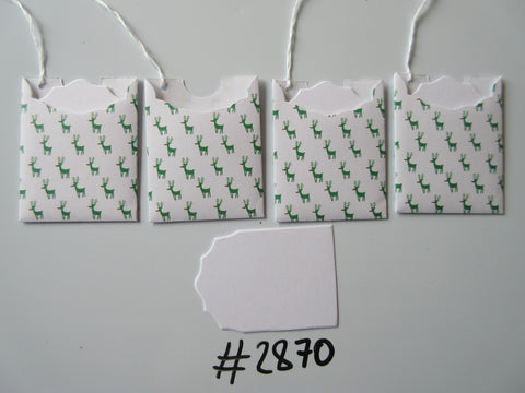 Set of 4 No.2870 White with Green Reindeer Unique Handmade Gift Tags