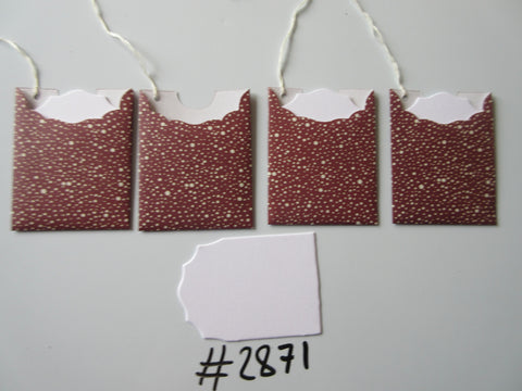 Set of 4 No.2871 Dark Red with White Dots Unique Handmade Gift Tags