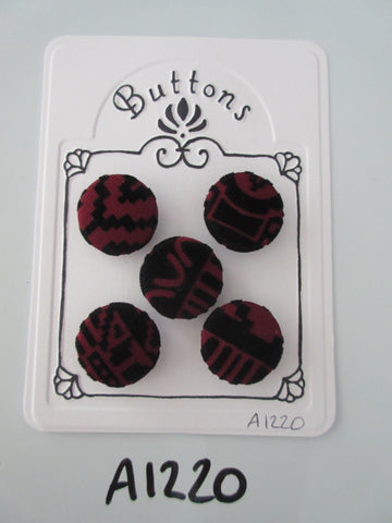 A1220 - Lot of 5 Handmade Wine & Aztec Flock Fabric Covered Buttons