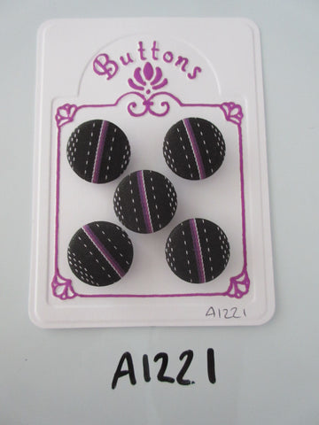 A1221 - Lot of 5 Handmade Black, Purple & White Striped Fabric Covered Buttons