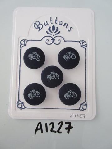 A1227 - Lot of 5 Handmade Navy with Bicycle Fabric Covered Buttons