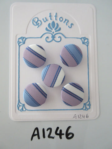 A1246 - Lot of 5 Handmade Lilac, Lt Blue & White Stripes Fabric Covered Buttons