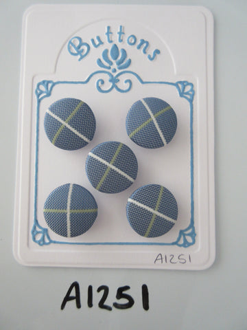 A1251 - Lot of 5 Handmade Blue with Green & White Line Fabric Covered Buttons