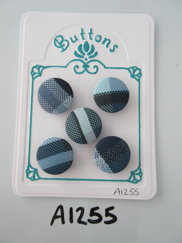 A1255 - Lot of 5 Handmade Shade of Blue Woven Like Stripe Fabric Covered Buttons
