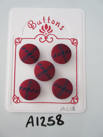 A1258 - Lot of 5 Handmade Red with Blue Cross Fabric Covered Buttons