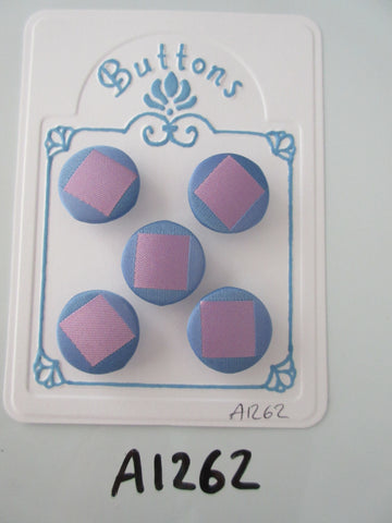 A1262 - Lot of 5 Handmade Blue with Pink Square Fabric Covered Buttons