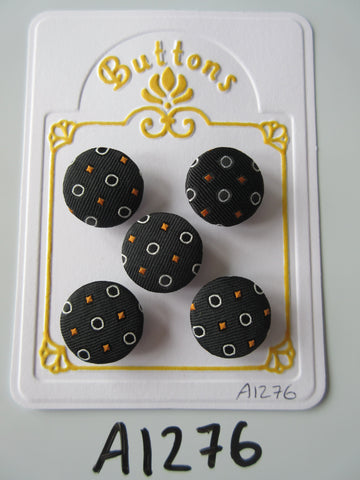 A1276 - Lot of 5 Black, White & Orange Handmade Fabric Covered Buttons