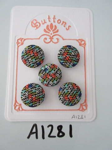 A1281 - Lot of 5 Multicolour Geometric Handmade Fabric Covered Buttons